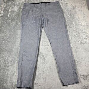 Club Monaco Pants 36X32 Blue Micro Check Sutton Slim Fit Linen Blend Trousers